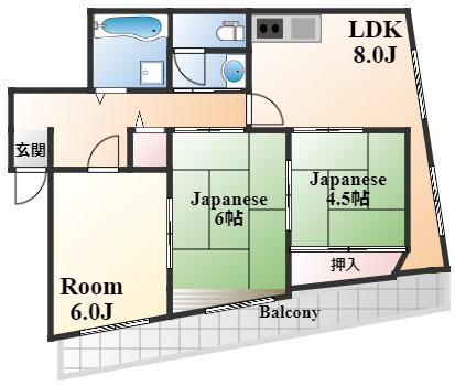 鯉川マンション(3LDK/6階)の間取り写真