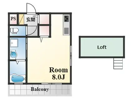 篠原伯母野山三丁目アパート(1K/2階)の間取り写真