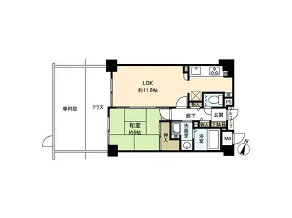 芦屋コンチェルト(1LDK/1階)の間取り写真