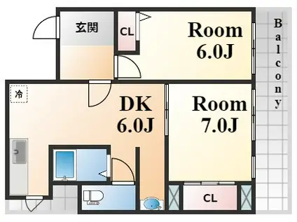 六甲小川マンション(2DK/5階)の間取り写真