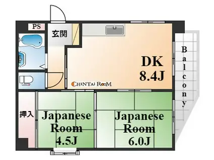 ラ・セーヌ六甲(2DK/2階)の間取り写真