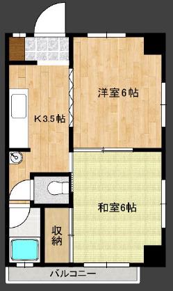 メゾン神戸県庁前(2DK/3階)の間取り写真
