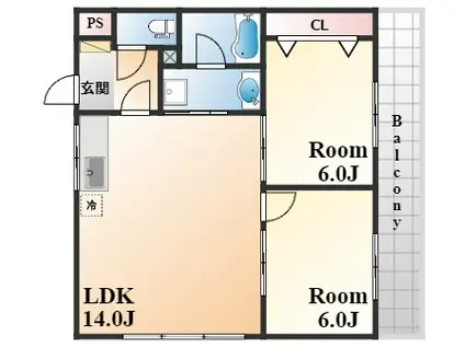 シーサイドヴィラ深江(2LDK/2階)の間取り写真