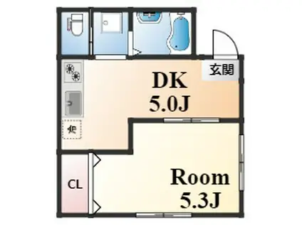 昌徳ビル(1DK/3階)の間取り写真