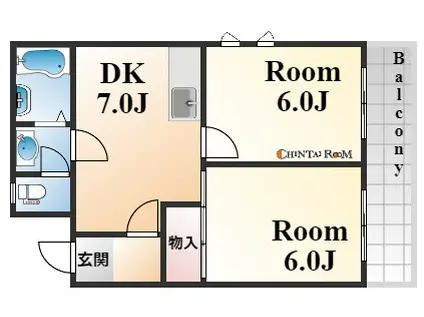 エスパレス六甲(2DK/2階)の間取り写真