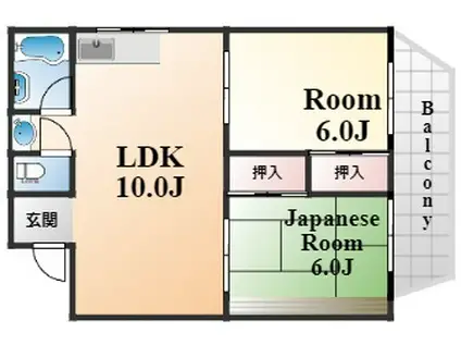 横田マンション(2DK/4階)の間取り写真