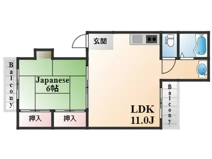 中島マンション魚崎南町(1LDK/4階)の間取り写真