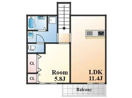 アクエルド野崎通(1LDK/2階)の間取り写真