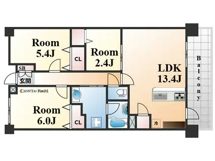 ヌーヴェルワイズ灘駅前(2SLDK/13階)の間取り写真