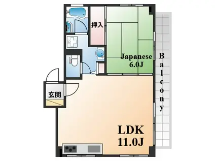 ティーズコート甲南山手(1LDK/3階)の間取り写真
