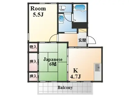 ディアス赤坂(2DK/1階)の間取り写真