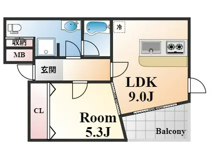 POCO A POCO 三宮ハイタワー(1LDK/11階)の間取り写真