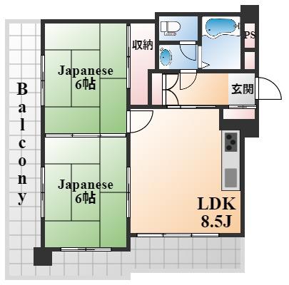 ダンディライオン住吉川(2LDK/3階)の間取り写真