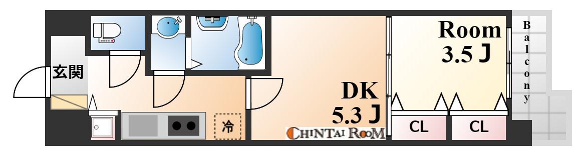 ラヴ神戸三宮(1DK/11階)の間取り写真