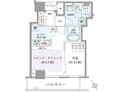 ザ・パークハウス神戸タワー(1LDK/7階)の間取り写真