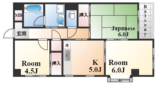 ラヴィアンヌ深江(3DK/4階)の間取り写真