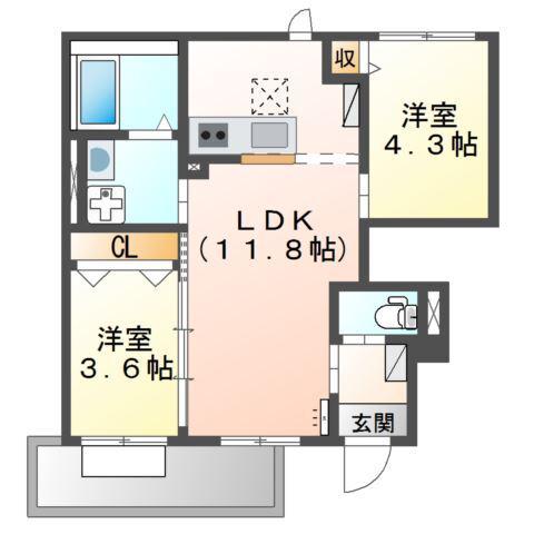 プレリー・春日野(2LDK/1階)の間取り写真