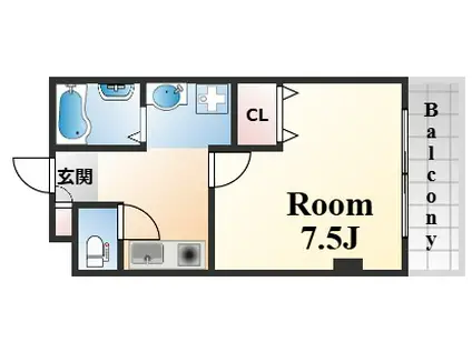 ラムール六甲山ノ手(1K/1階)の間取り写真