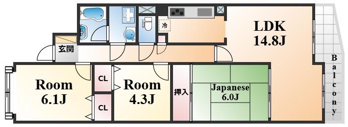 ステイツ神戸青谷・城の下通(3LDK/3階)の間取り写真