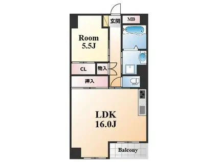 中山手コーポ(1LDK/5階)の間取り写真