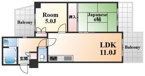 ダンディライオン御影5(2LDK/4階)の間取り写真