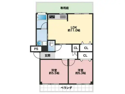 東和ハイツ(2LDK/1階)の間取り写真