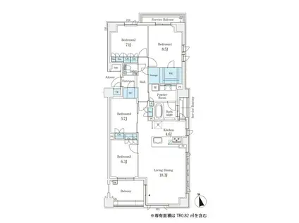 パークシュロス芦屋(4LDK/3階)の間取り写真