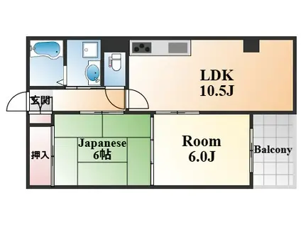 ルボアール芦屋(2LDK/4階)の間取り写真