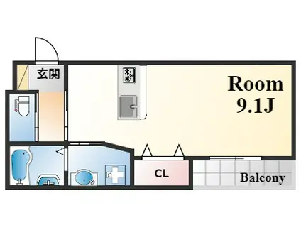 HCフラッツ六甲高羽2(1K/2階)の間取り写真