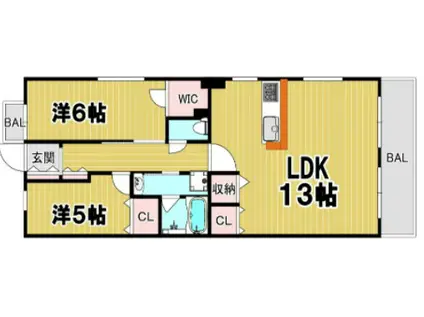 キャッスルプラザ西宮(2LDK/2階)の間取り写真