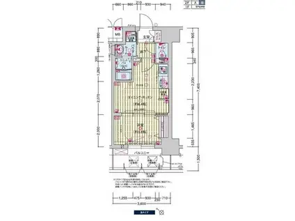 プレサンス神戸水木通ルミエス(1DK/7階)の間取り写真