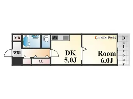 ビーハイツ北野(1DK/3階)の間取り写真
