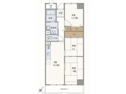 サンクラッソ神戸大開STATION FRONT(3LDK/3階)の間取り写真