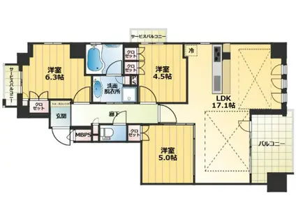 ワコーレフェリズ西岡本(3LDK/2階)の間取り写真