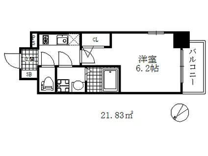 エスリード神戸兵庫駅アクアヴィラ(1K/2階)の間取り写真