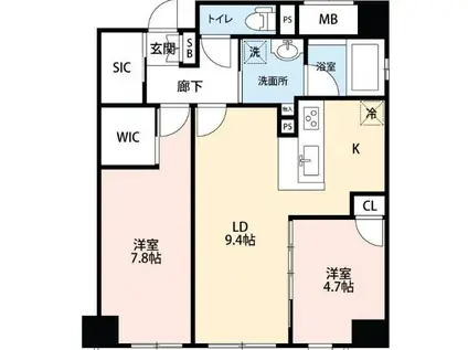 グランティーク下沢通(2LDK/7階)の間取り写真