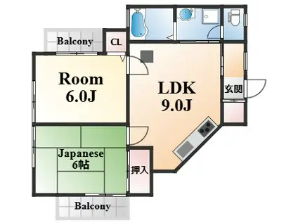 伊東ハイツ(2LDK/3階)の間取り写真