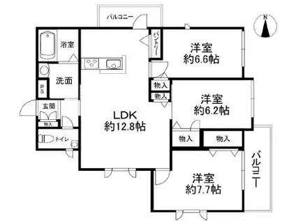 シャーメゾン六甲山手(3LDK/2階)の間取り写真