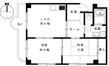 ハイネス山下(2LDK/2階)の間取り写真