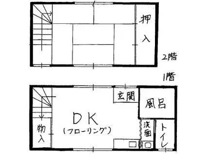 阪神電鉄本線 深江駅(兵庫) 徒歩10分 2階建 築39年(1DK)の間取り写真