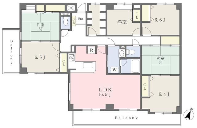 エクセルコート芦屋(6LDK/4階)の間取り写真
