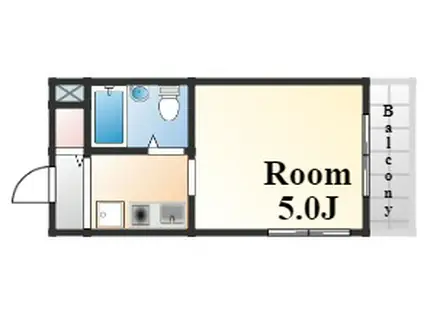 プラス六甲(1K/2階)の間取り写真