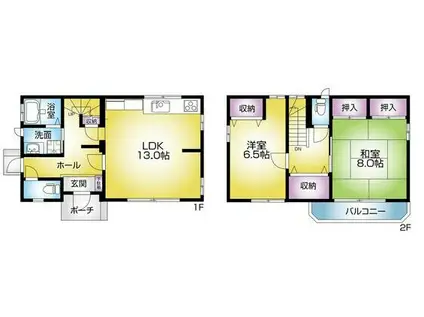 東海道本線 住吉駅(ＪＲ・六甲ライナー) 徒歩5分 2階建 築30年(2LDK)の間取り写真