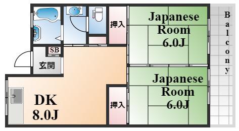 大和スカイハイツ(2DK/6階)の間取り写真
