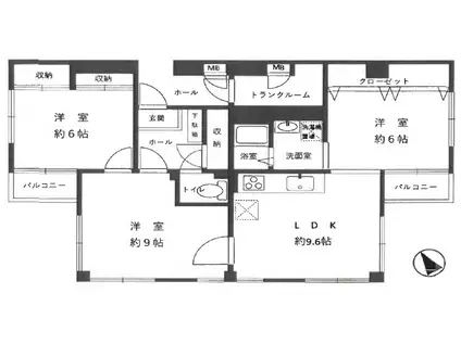 アムール王子公園(3LDK/3階)の間取り写真