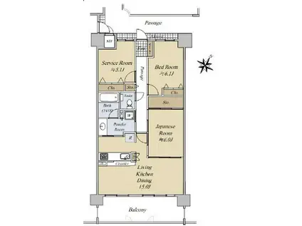 本山アーバンライフ(2LDK/5階)の間取り写真