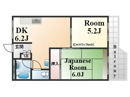 バッハレジデンス芦屋ウエスト(2DK/5階)の間取り写真