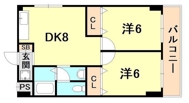 ビューライフ六甲(2LDK/2階)の間取り写真