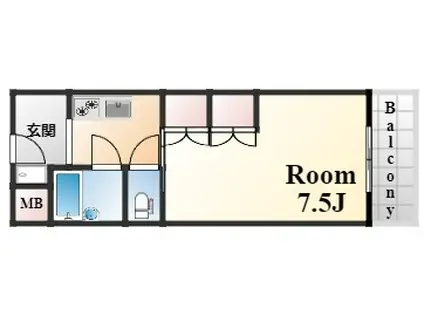 芦屋精道町アネックス(ワンルーム/2階)の間取り写真
