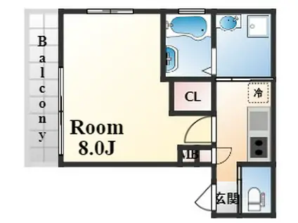 THE CITY 神戸山手(1K/1階)の間取り写真